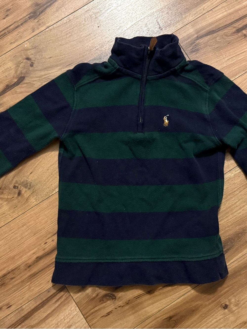 Ralph Lauren Navy & Green Striped Half-Zip, Boys, Size Small